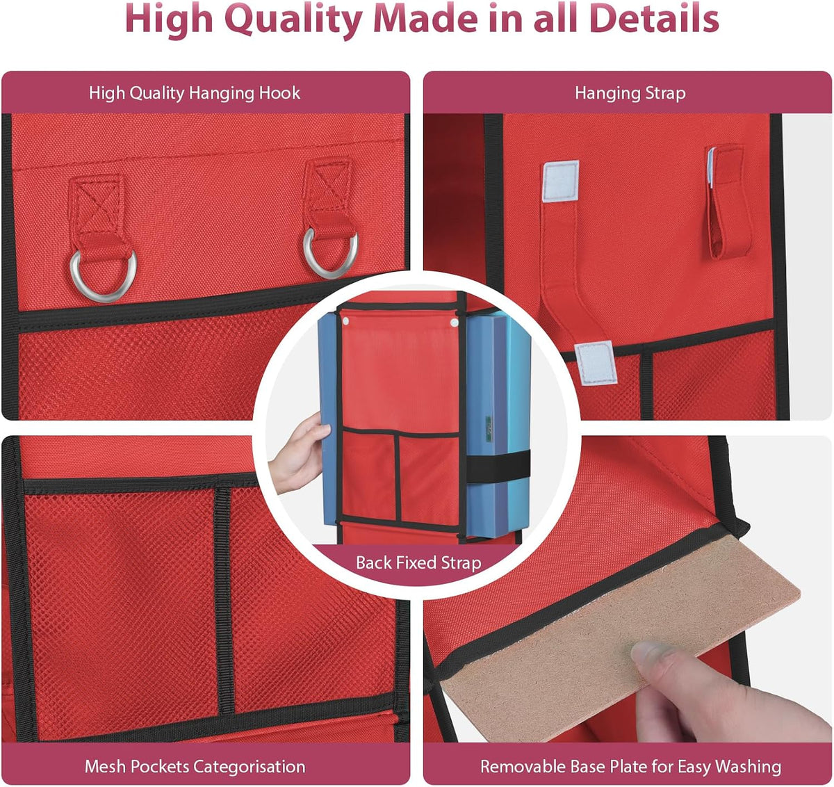 LOVEGRASS 3 Shelf Hanging Locker Organizer with Side Pockets, Red and Black