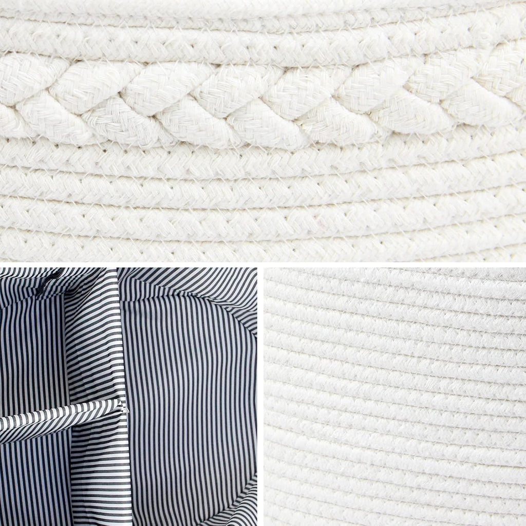 Casaphoria Woven Sundries Hamper - Cotton Rope Basket for Storage, Caddy, Organizer with Handle - Cream White (14.2"x8.5"x7.1")
