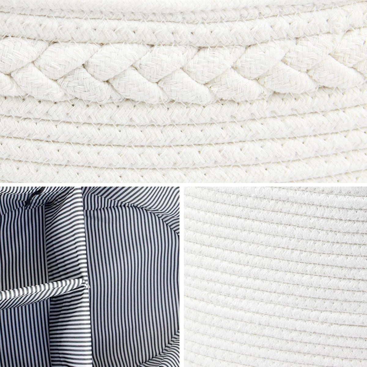 Casaphoria Woven Sundries Hamper - Cotton Rope Basket for Storage, Caddy, Organizer with Handle - Cream White (14.2"x8.5"x7.1")
