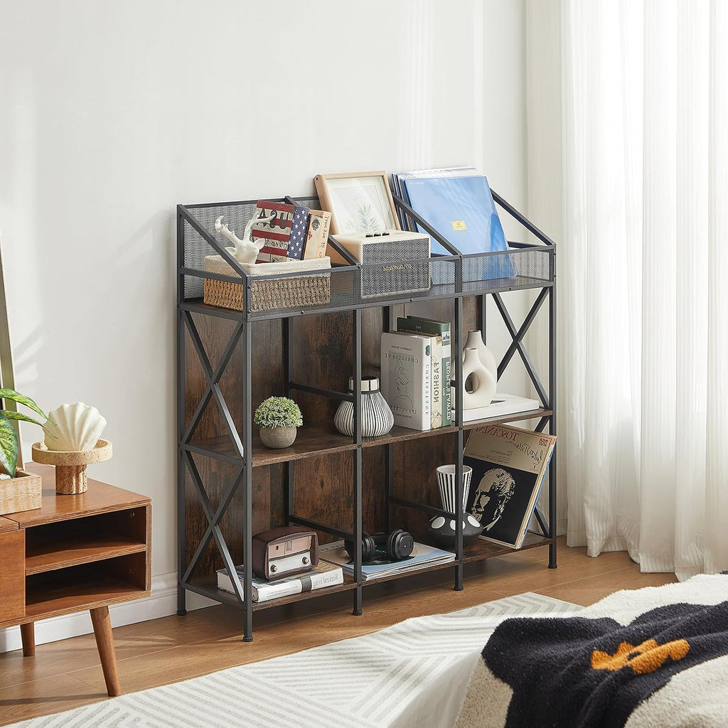 EYOCAL 9 Grids Vinyl Record Storage Holder Rack， Wooden Record Display Table for Magazines Files Albums Books for Living Room Bedroom Patent Pending