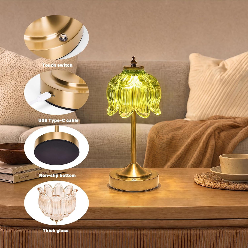 Lotus Flower Lamp Cordless Rechargeable Table Lamp 5200mAh Battery Operated Portable Desk Lamp 3 Color Modes Touch Control Stepless Dimmable for Nightstand Bedroom Desk Office Kitchen