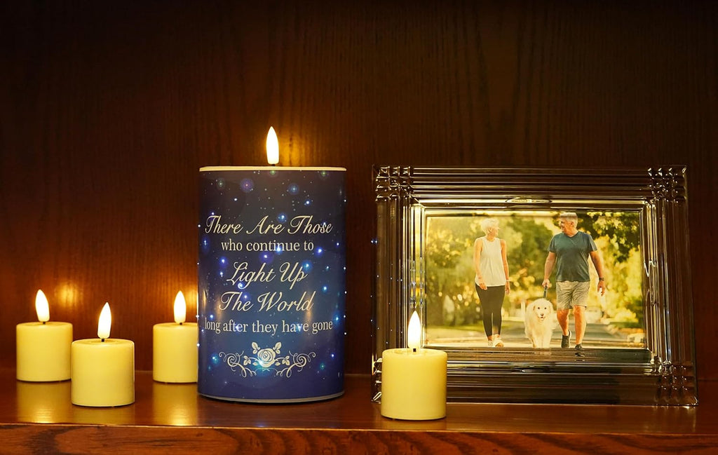 Rhytsing Memorial Gift - Battery Operated Flameless Candles with Timer Function, Real Wax LED Sympathy Candle for Loss of Mom, Father. Remembrance, Funeral, Grieving - D4 inches x H6 inches