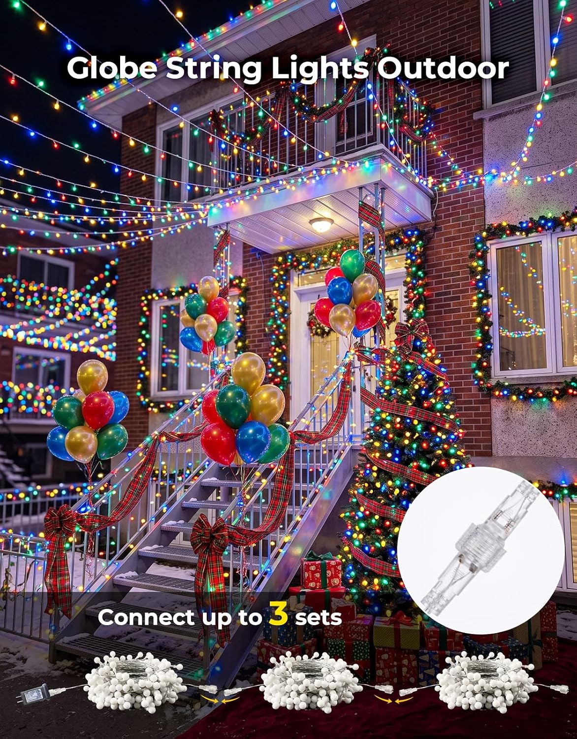 LitHome 66FT Globe String Lights for Indoor Bedroom Connectable, Multicolor