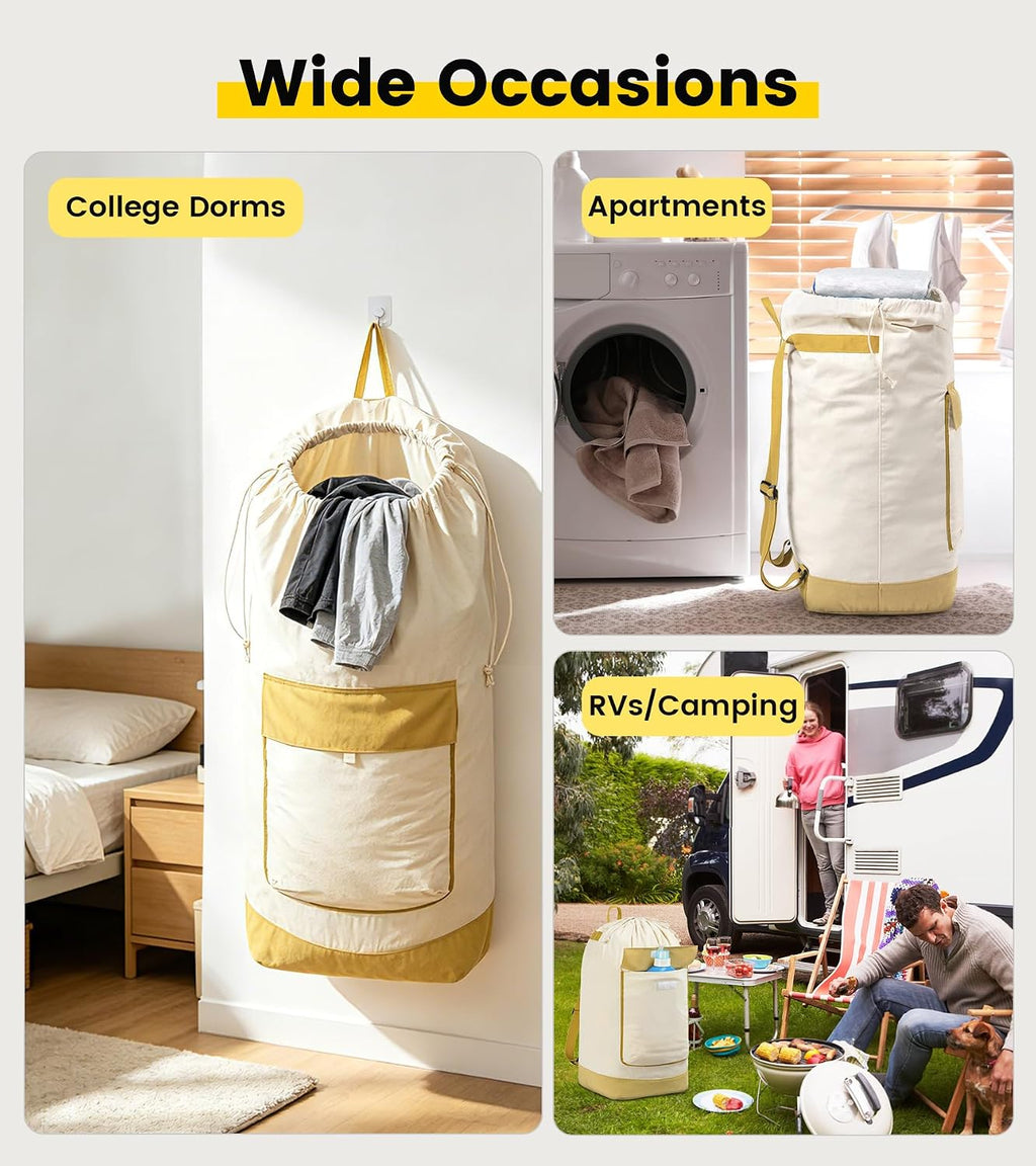 Vorspack Canvas Laundry Backpack with Shoulder Straps, Extra Large, Beige
