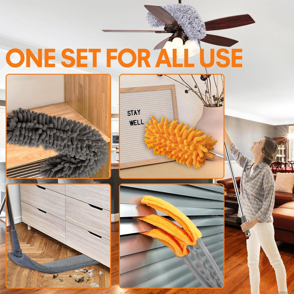 Dusters for Cleaning, 30-100 Inch Long Handle with 4 Duster Types