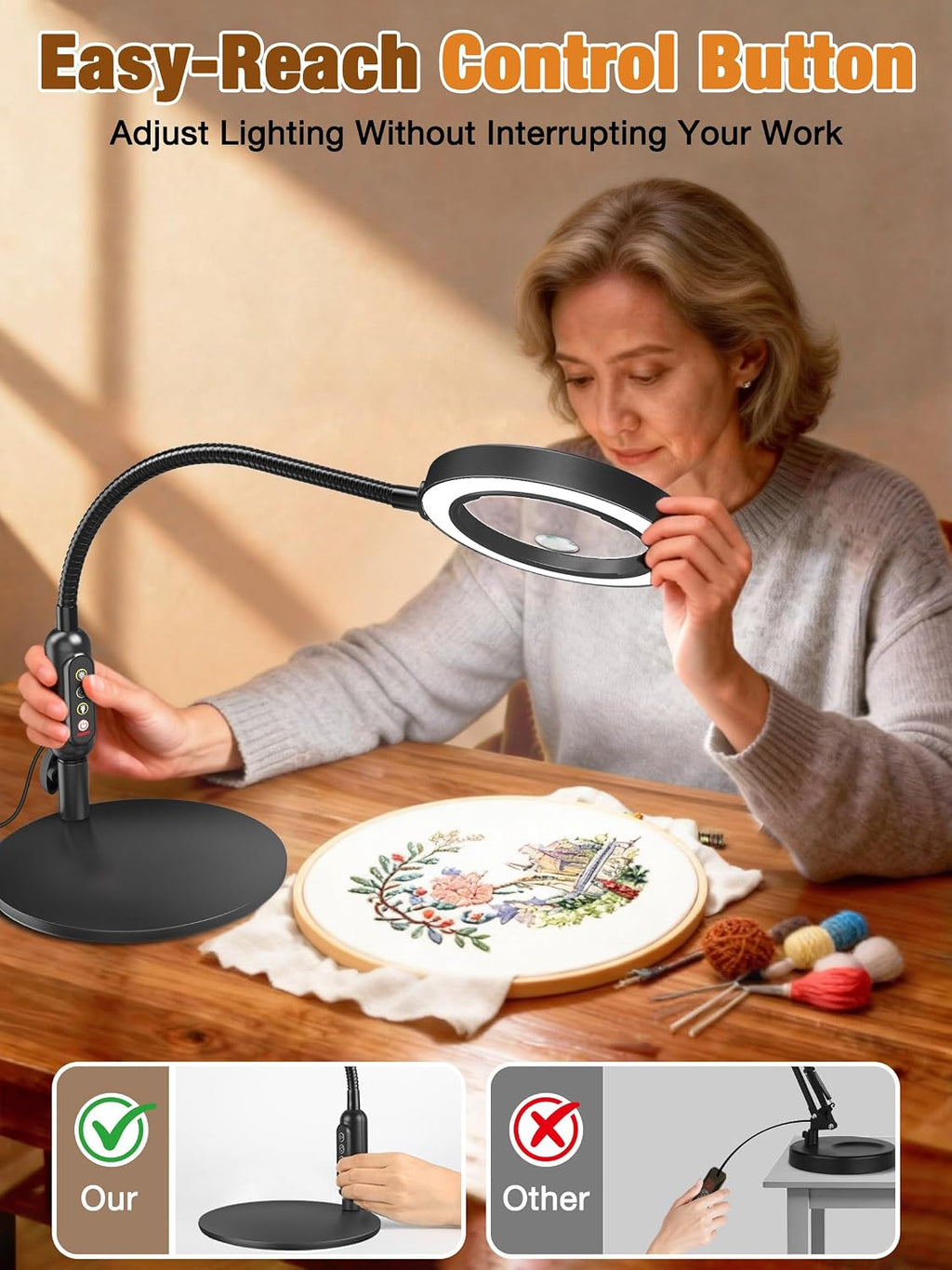 30X 10X Magnifying Glass with Light and Stand, 5 Color Modes Stepless Dimmable, Optical Grade HD Lens, LED Lighted Magnifier Hands Free with 20.5in Flexible Gooseneck for Close Work - Black