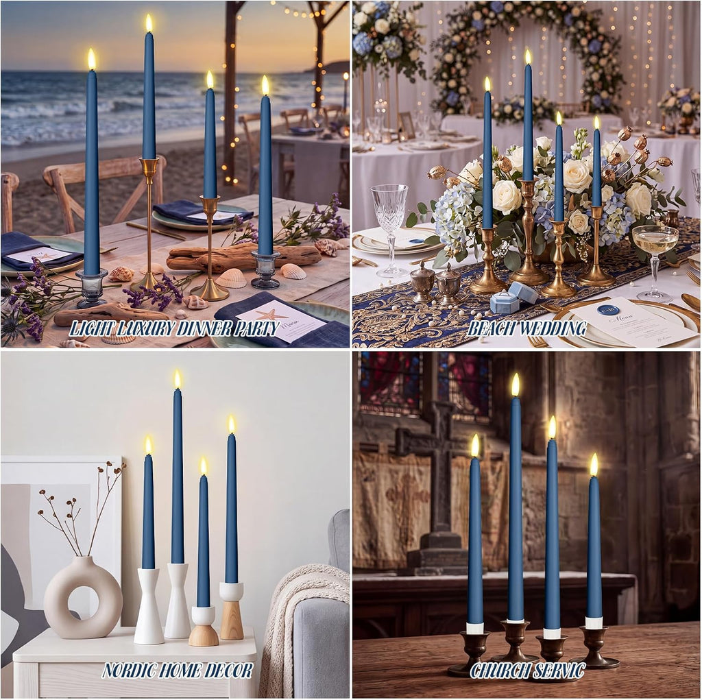 24 Pcs LED Taper Candle, Classic, 8.5",9.65",10.8",12.8", Dark Blue