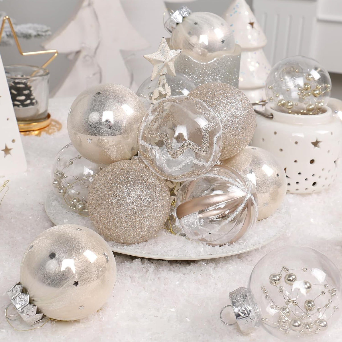 30PCS Champagne Clear Christmas Ball Ornaments Set for Xmas Tree Decoration