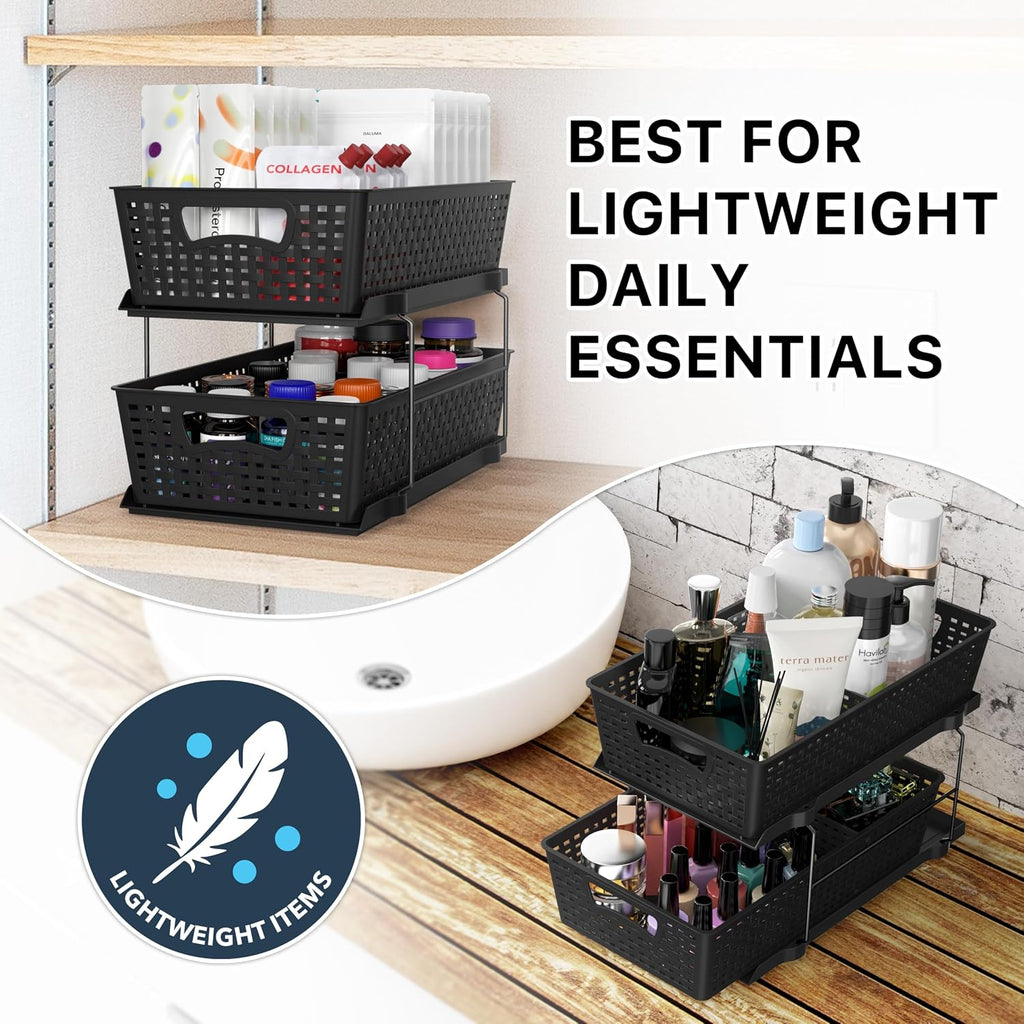 Simple Houseware 2 Tier Pull-Out Sliding Drawer Under Sink Storage, Black