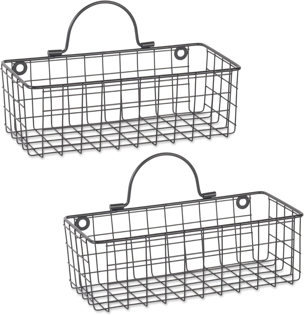 DII Farmhouse Vintage Décor, Wire Wall Basket, Small, Black, 2 Piece