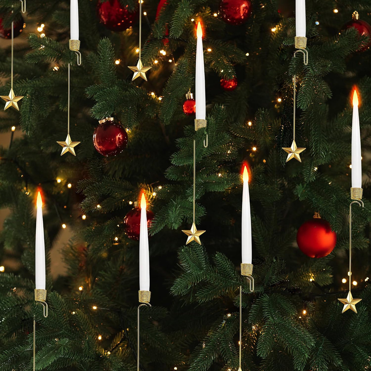 LUSHARBOR Christmas Tree Candles, 10 Pack Flameless Taper Candles for Trees