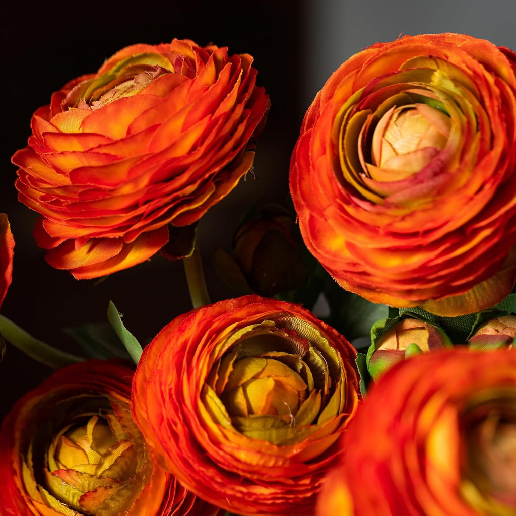 Artificial Ranunculus Flowers with Real Touch Stem, Silk Ranunculus Flowers (Orange, 6pcs)