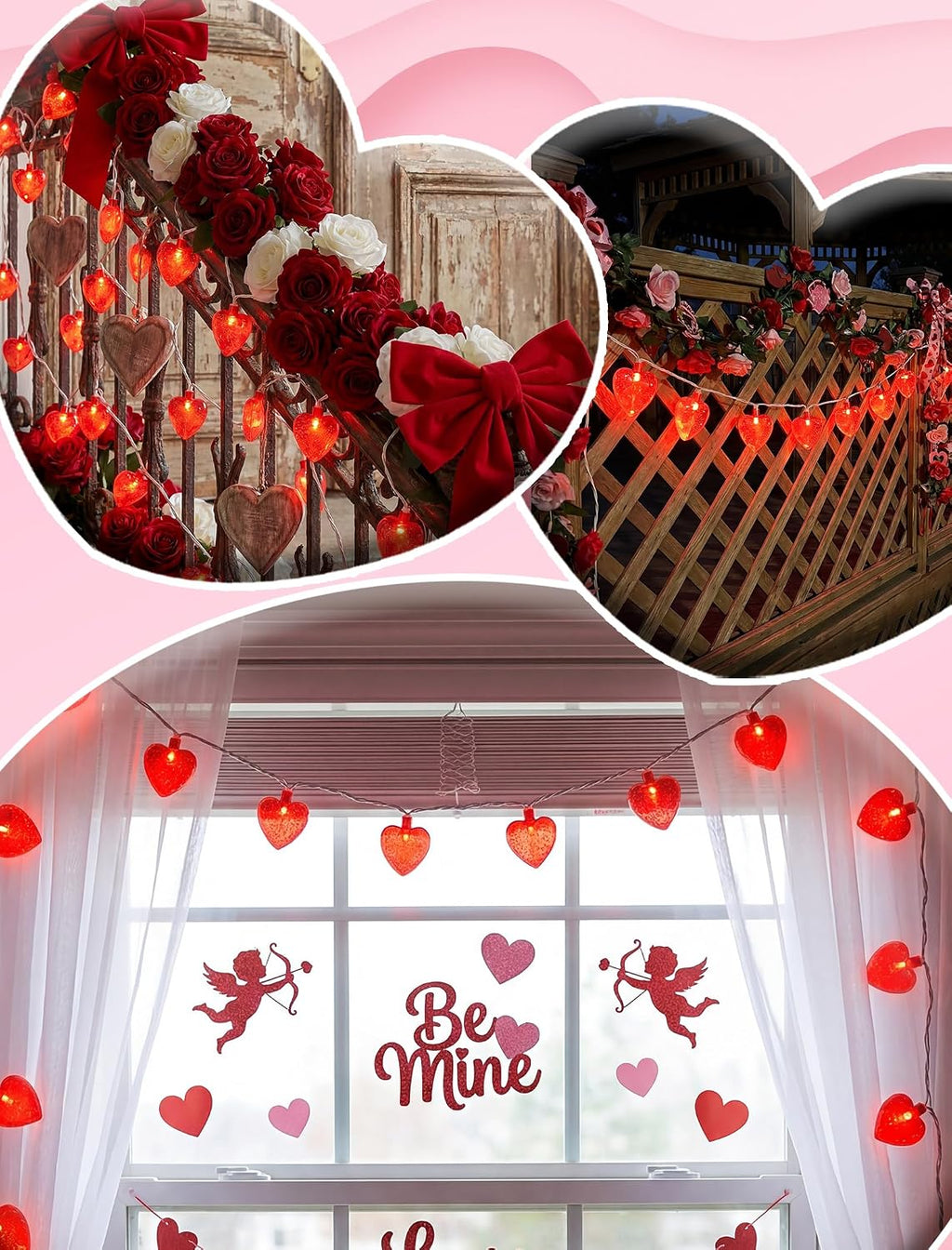 Abeja 8.5Ft Red Heart String Light, Valentine Day Decoration Lights with10 Red Heart, Connectable Fairy Heart String Lights for Valentine's Day Bedroom Wedding Anniversary Outdoor Indoor Decor