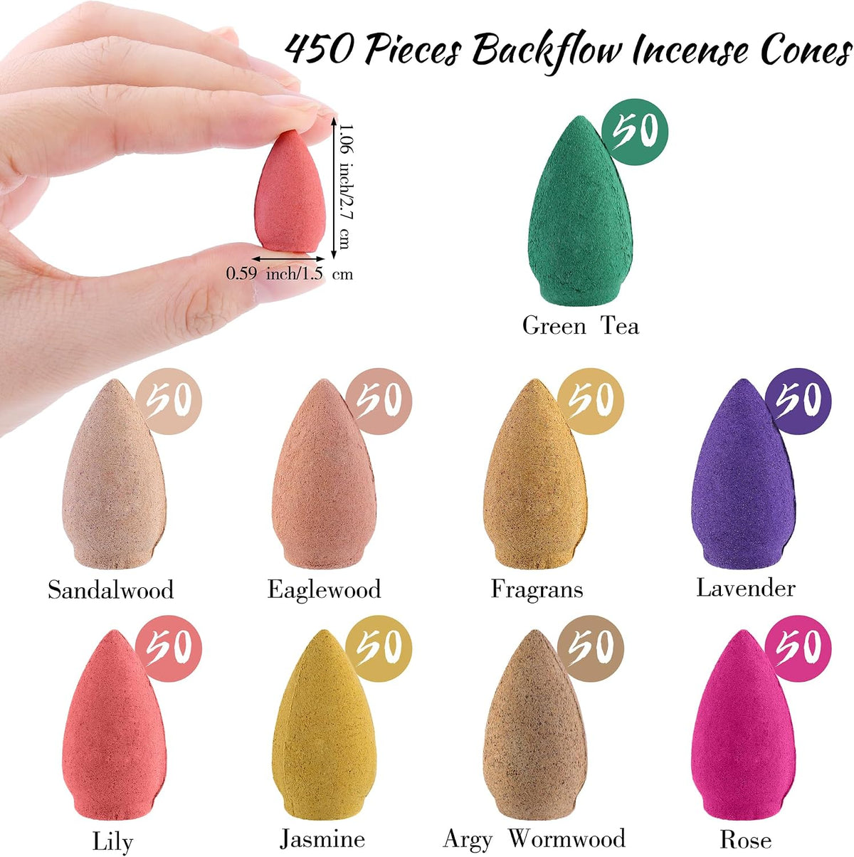Aodaer 450 Colorful Natural Scents Waterfall Incense Cones for Backflow Incense Burner Holder - Natural Meditation and Yoga Gift