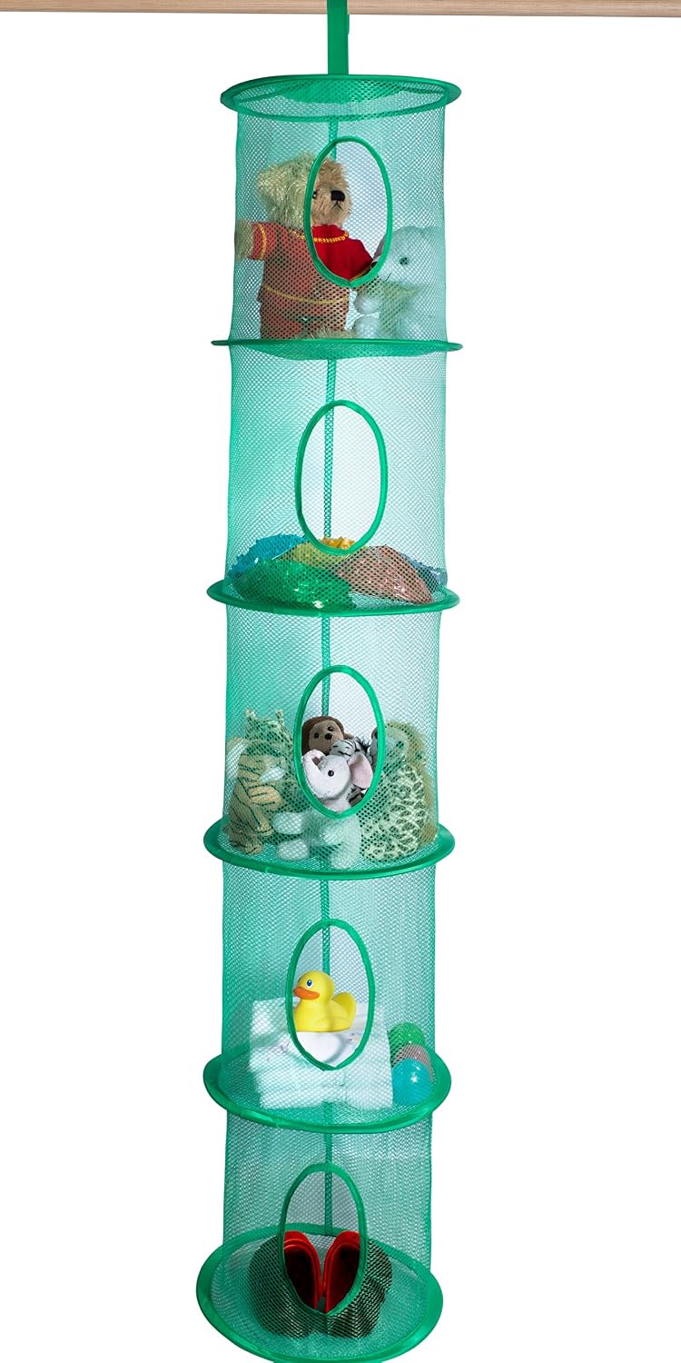Handy Laundry 5-Shelf Storage Organizer - 12" X 59" - Hang in Your Children's Room or Closet - Fun Way to Organize Kids Toys or Store Gloves, Hats and Mittens - Attaches Easily to Any Rod (Green)
