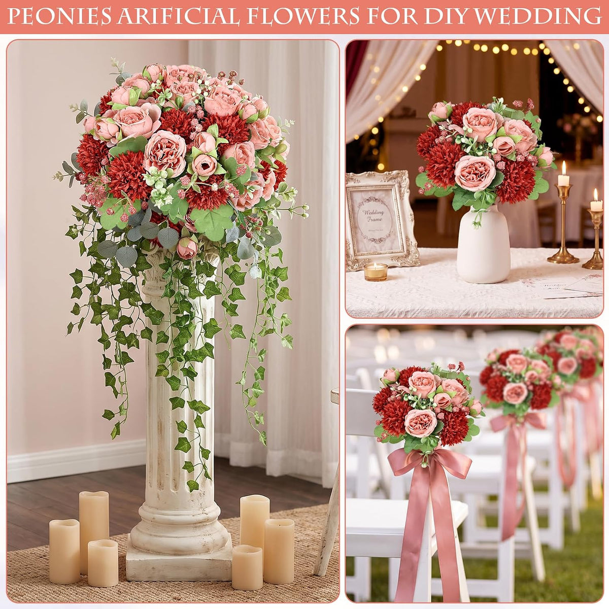 16 Pcs Peonies Artificial Flowers Bundles - Terracotta