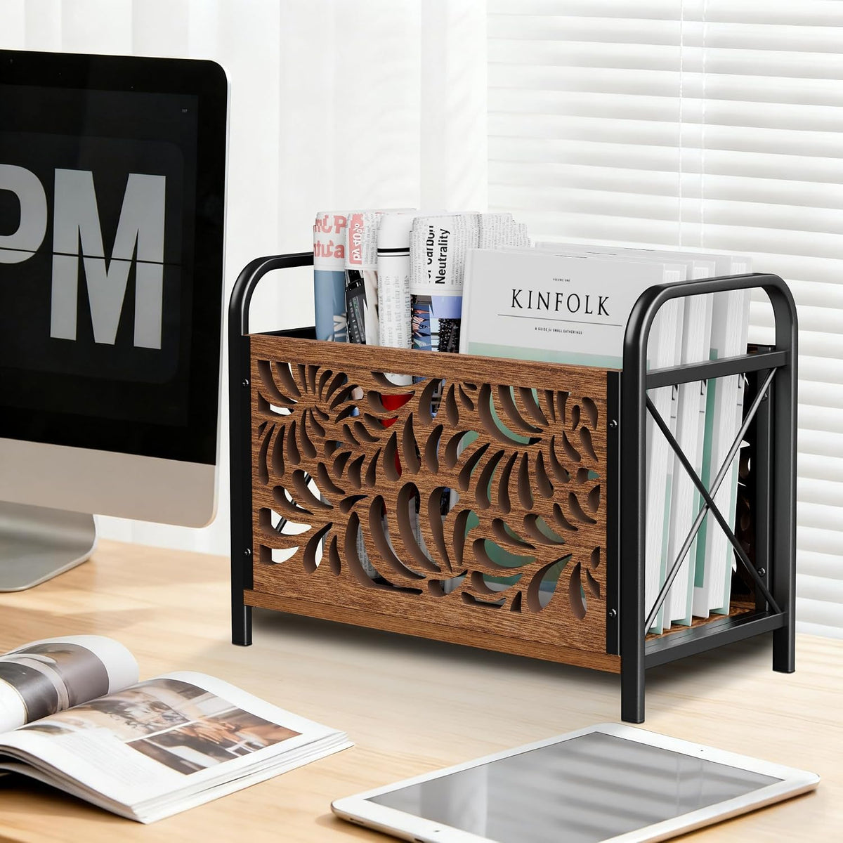 Magazine Holder, Magazine Rack Floor, Wood Magazine File Holder