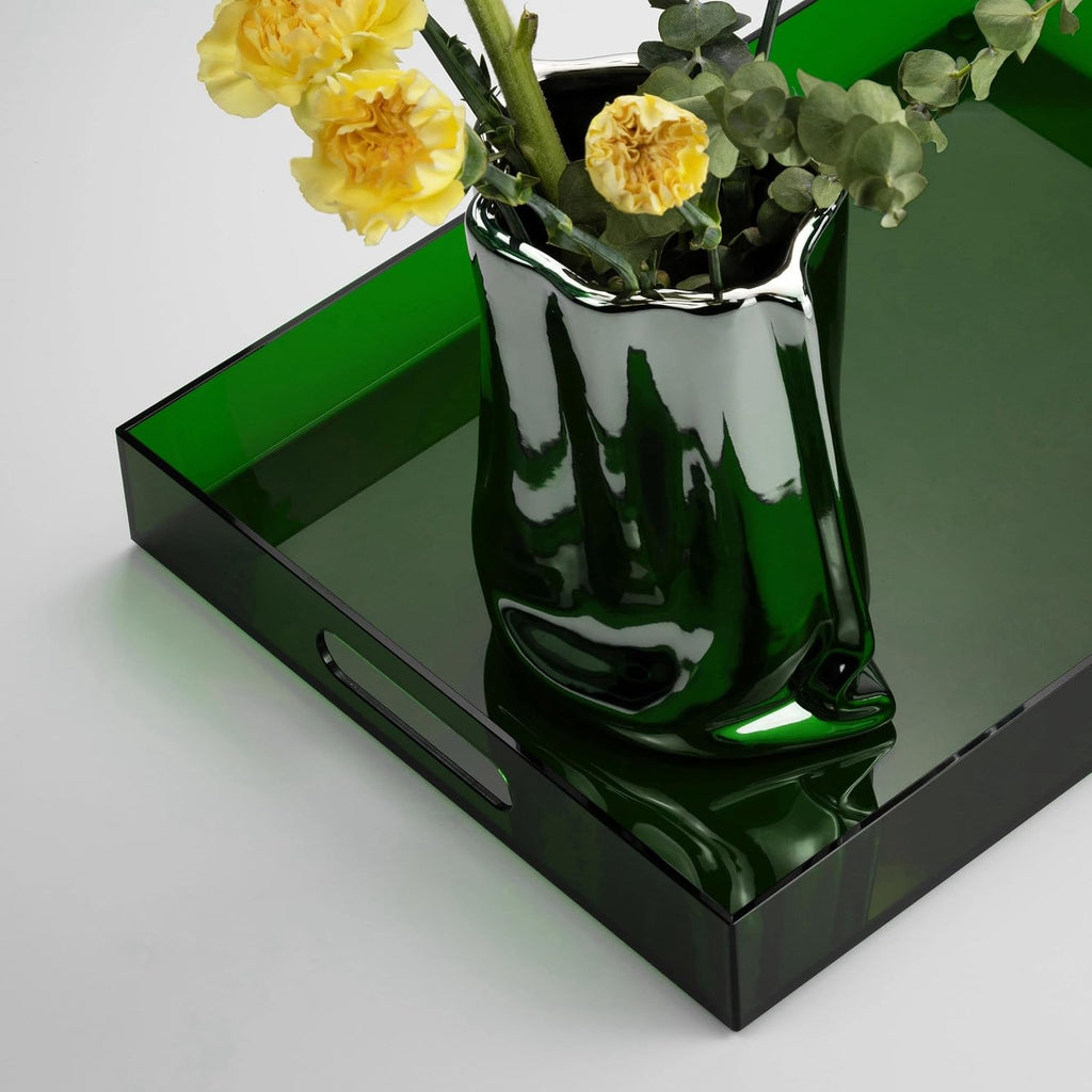 ATZYmolin 16"x12" Large Acrylic Serving Tray, Vanity Platter, Green