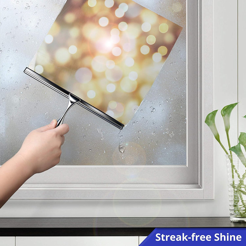 HOME SO Stainless Steel Shower Squeegee, Chrome Silver 12" Rubber Blade