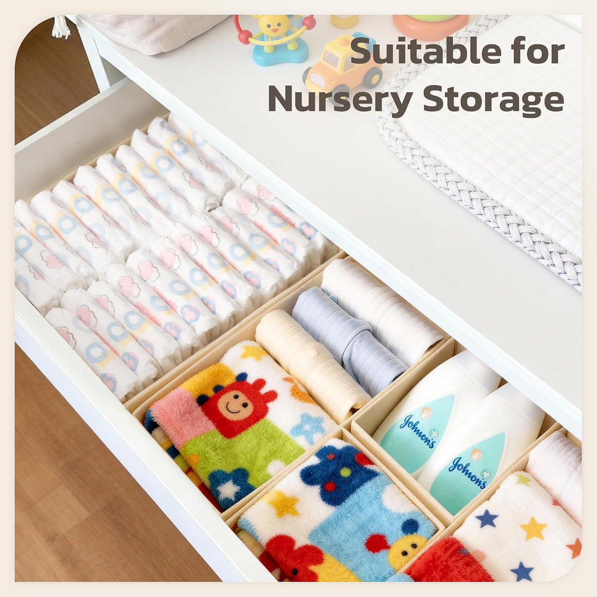Drawer Organizer, 24 Pack Baby Dresser Organizer for Nursery, Foldable Closet Organizers and Storage Dresser Dividers for Clothes, Socks, Scarves, Ties (Beige)