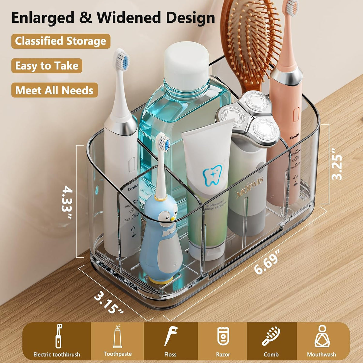 MOPMS Toothbrush Holders for Bathrooms with 5 Slots Adjustable Dividers
