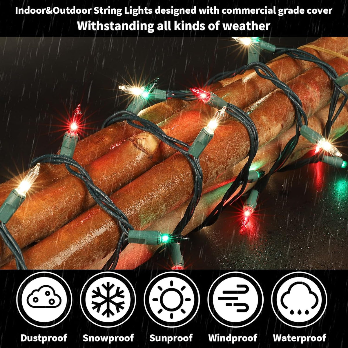 LAMPHOME Super-Bright Extendable Warm White Green red Christmas Lights Decoration 150Lights 31.9ft UL Certified Mini Bulb String Lights for Outdoor Christmas Tree Garden Patio Wedding Decor