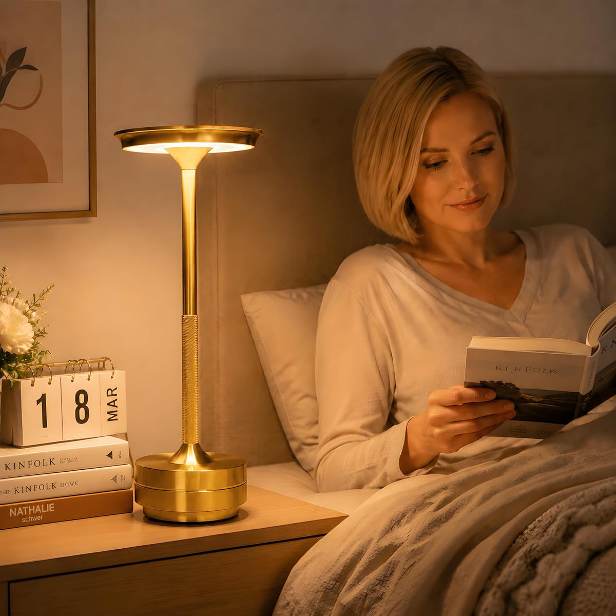 Cordless Rechargeable LED Table Lamp, 11.5 inches Modern Portable Desk Lamps 3 Colors Adjustable Brightness, 2600 mAh Battery Powered Table Light for Bar Restaurant Dining Golden 2Pcs