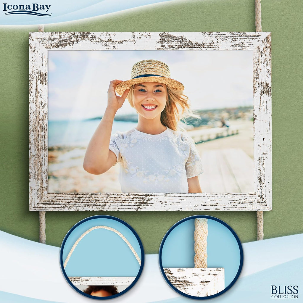 Icona Bay - 5x7 Wall Hanging Picture Frames Collage with 4 Openings - Distressed White - Casual Style Engineered Wood Frames - Wall Mount Only - Bliss Collection (Pack of 3)