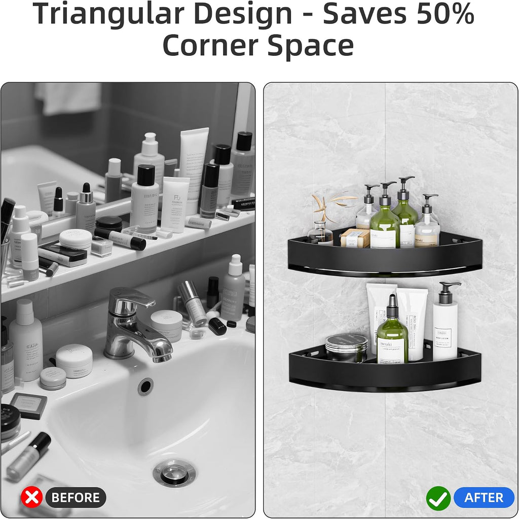 Wisfame Black Corner Shower Caddy, Triangle Shower Shelf No Drilling, Metal