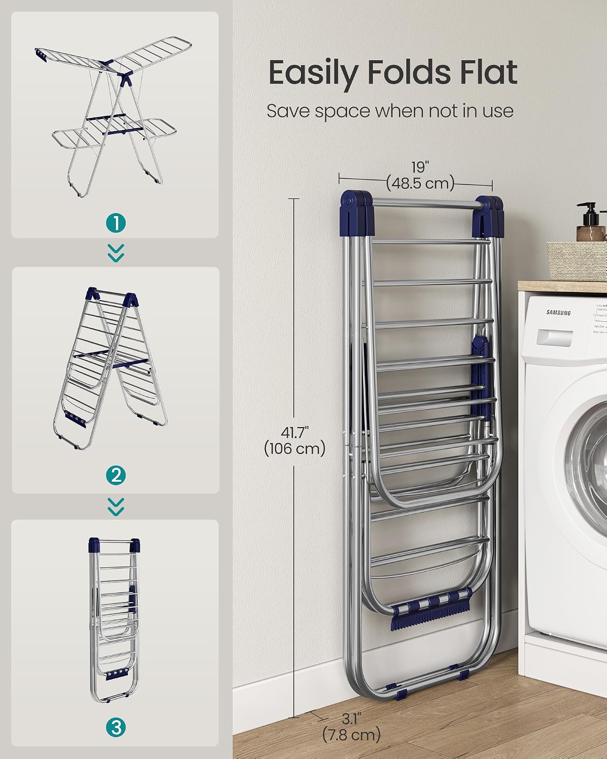 SONGMICS Clothes Drying Rack, Foldable Metal Airer, 51.2 x 19.3 x 61.8 in