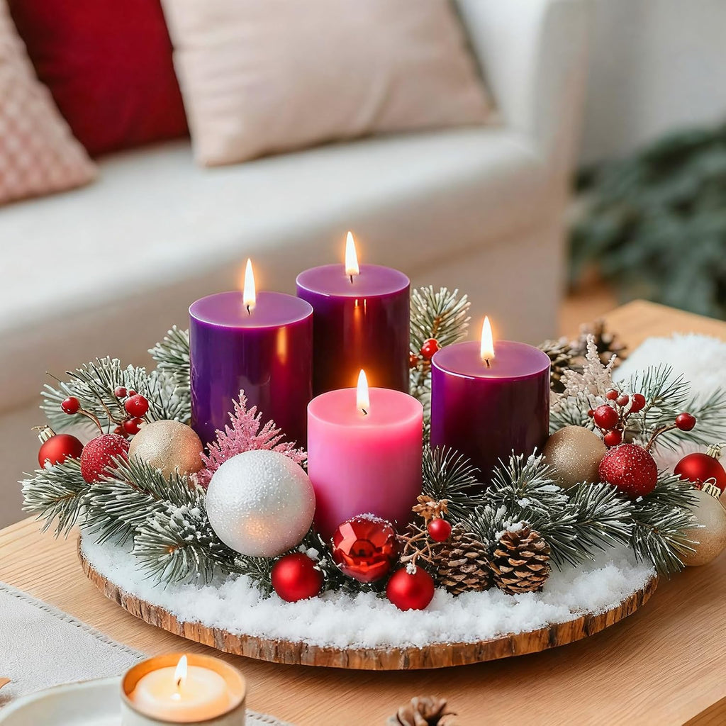 Advent Candle Set of 4, Unscented Pillar Candles 3" x 6" Hand-Poured, Advent Pillar Candle can Burn 120 Hours, Christmas Advent Candles for Advent Wreath