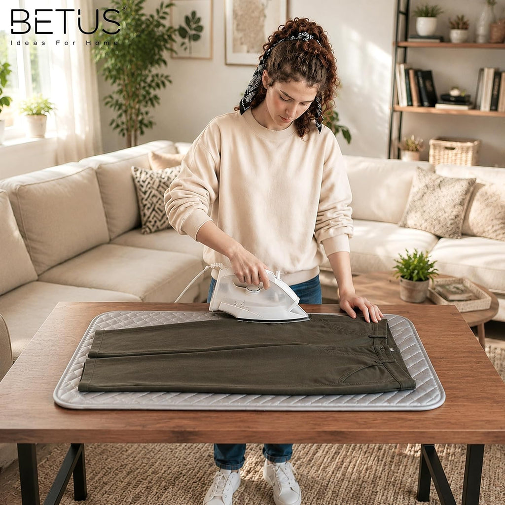 Betus Magnetic Ironing Mat - 33x17.5 in Foldable Double Sided Portable Ironing Pad, Heat Resistant Quilted Ironing Blanket Board for Washer, Dryer, Tabletop, Office, RV Travel and Small Spaces