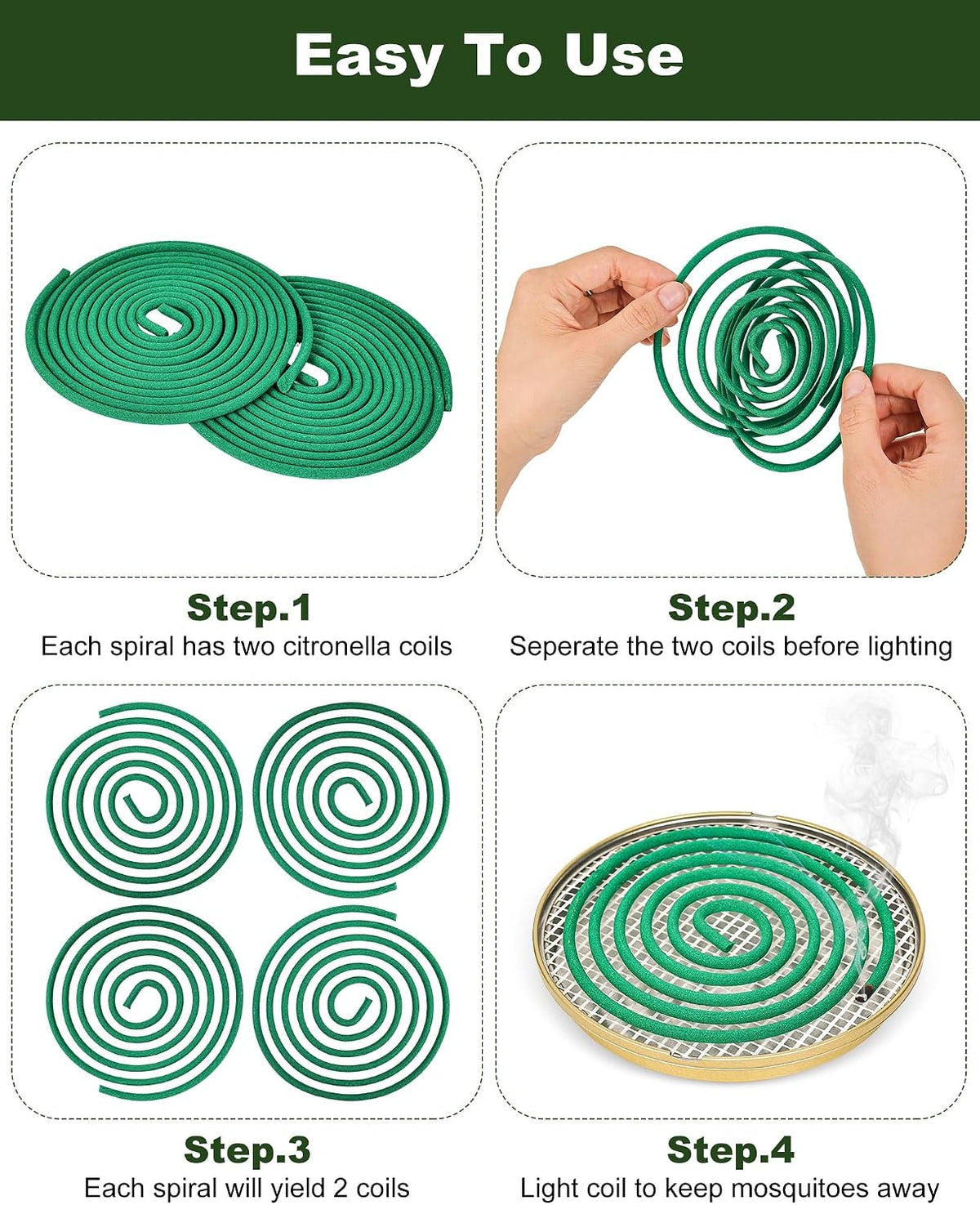 Citronella Incense Coil Outdoor - Each Burns for 8 Hours (Contains 20 coils & 1 Stands)
