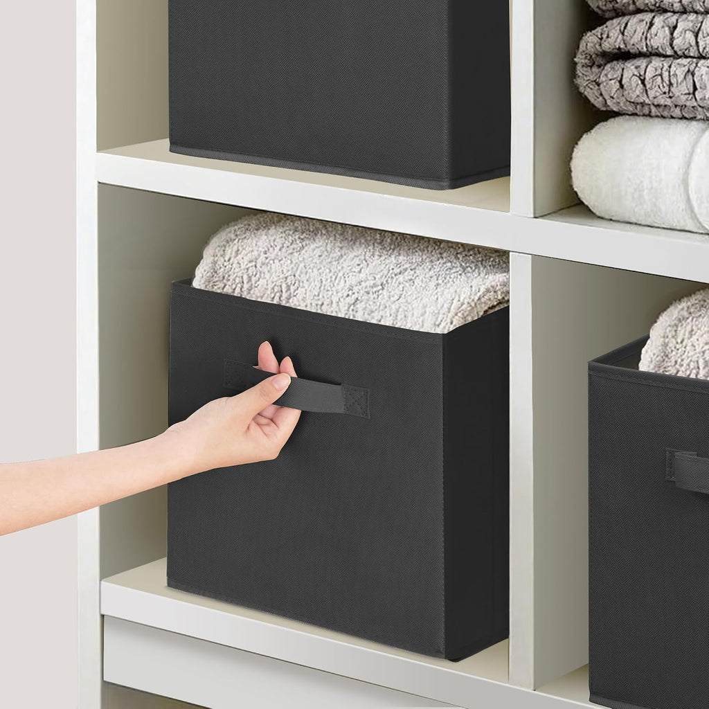 11" Fabric Storage Bins, Collapsible Storage Cubes Organizer with Handles, Heavy Duty Cube Organizer for Home, Office, Shelves, Closets, Bedroom, Living Room, 5 Pack, Black