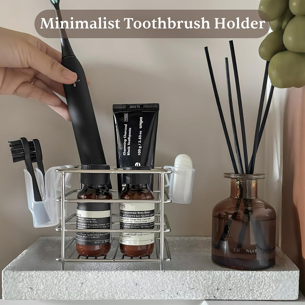 Stainless Steel Electric Toothbrush & Head & Toothpaste Holder for Bathroom