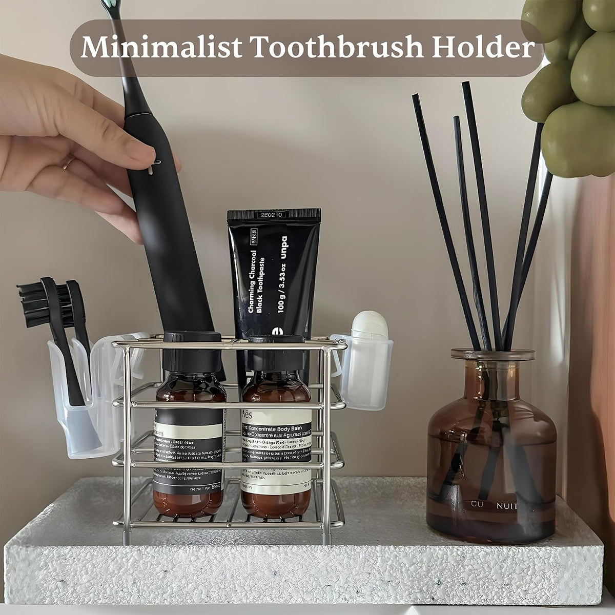 Stainless Steel Electric Toothbrush & Head & Toothpaste Holder for Bathroom