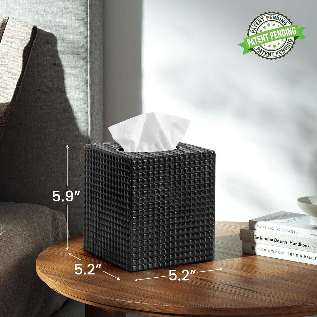 Tissue Box Cover, Square Acrylic Tissue Holder for Bathroom Vanity, Black