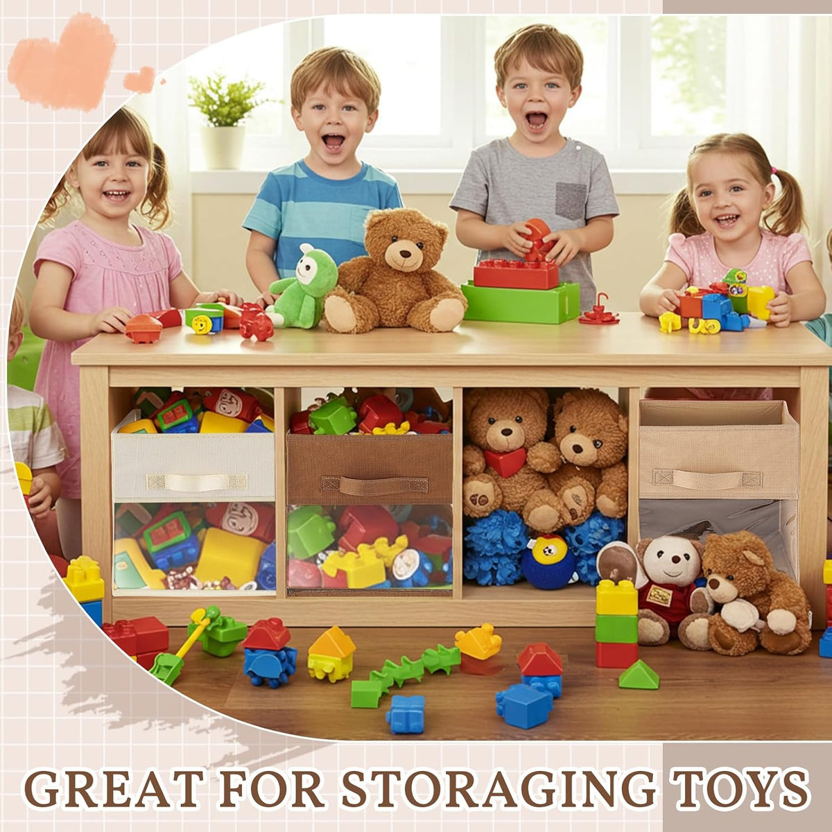 Marsui 12 Pcs Clear Cube Storage Bins Collapsible Fabric for Kids, Brown