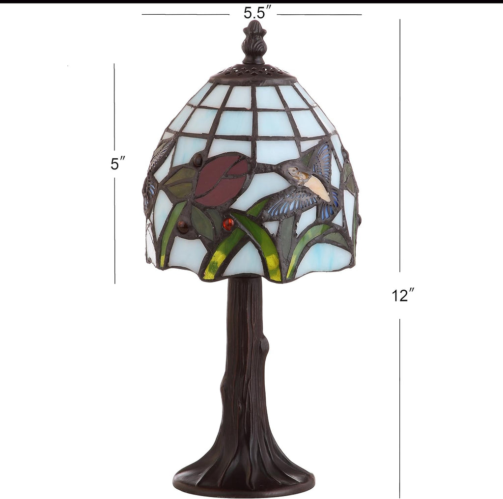 JONATHAN Y Hummingbird Tiffany-Style Table Lamp 12" Stained Glass, Bronze