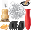 Patelai 7 Pcs Cast Iron Cleaning Kit,Chainmail Scrubber Brush,Bright Color