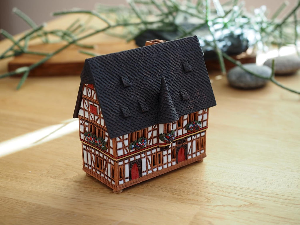 Ceramic Houses and Villages Collection - Handmade House Ceramic Art Cone Incense Holder Room Decoration Collectible Miniature Town Hall in Schotten, Germany R232