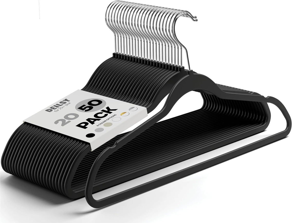 DEILSY™ Non-Velvet Black Plastic Hangers Slim Hangers 50 Pack for Closet