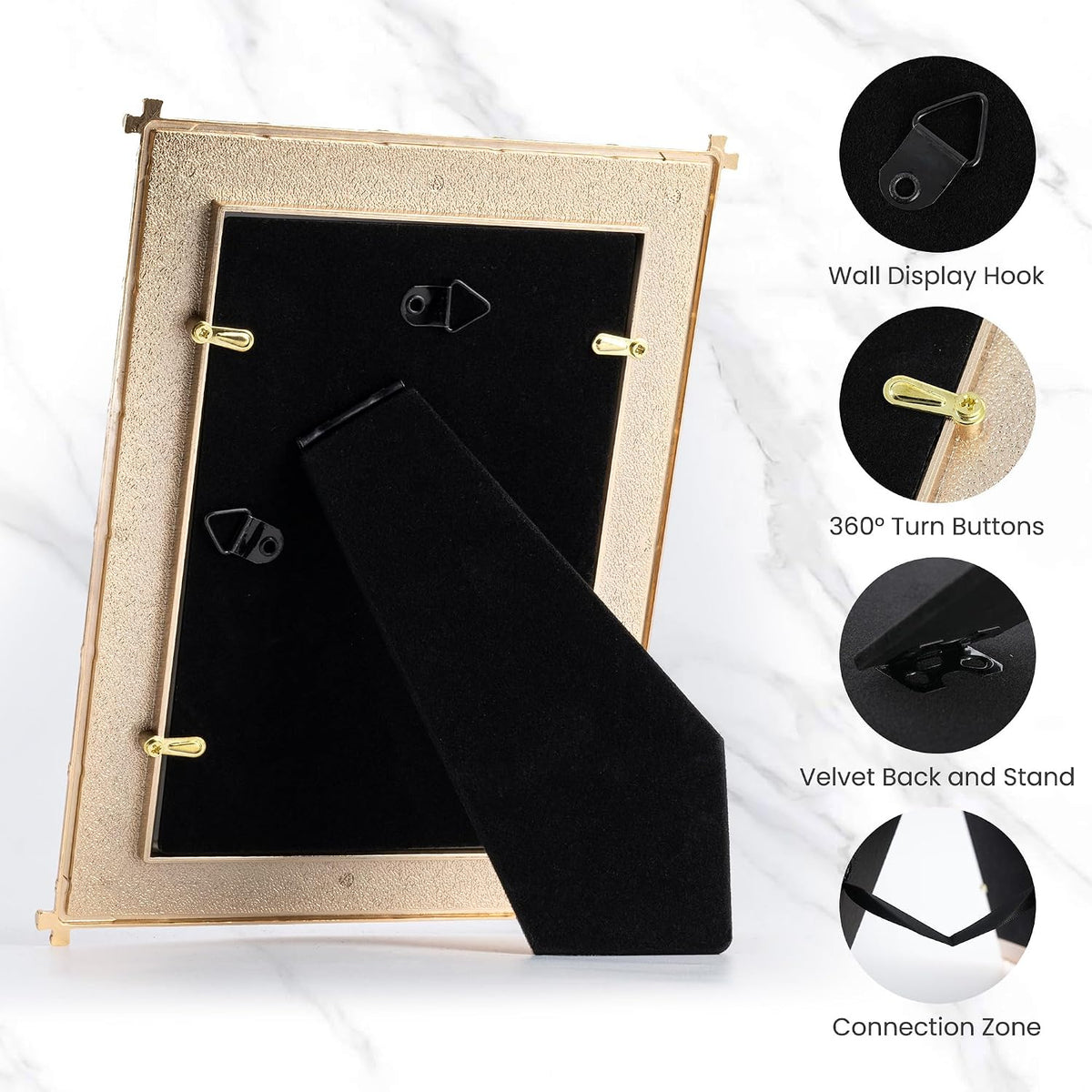 4x6 Picture Frame Black Enamel, Gold Bamboo Design Edge, Tabletop, 1pc
