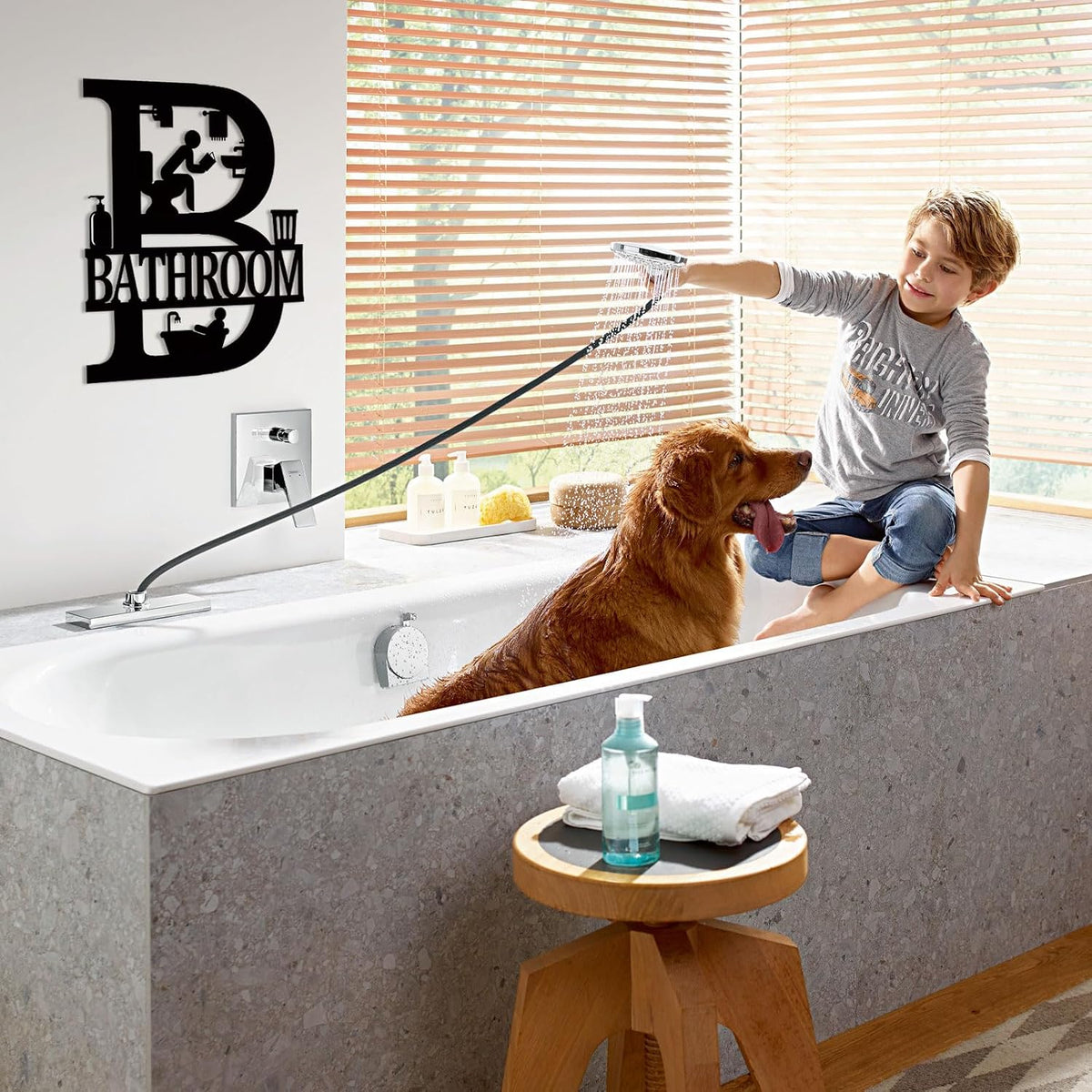 Metal Bathroom Signs Wall Decor, 12x14 Inch Black Bathroom Wall Art, Farmhouse Funny Restroom Sign for Modern Home Decoration Gift for Housewarming