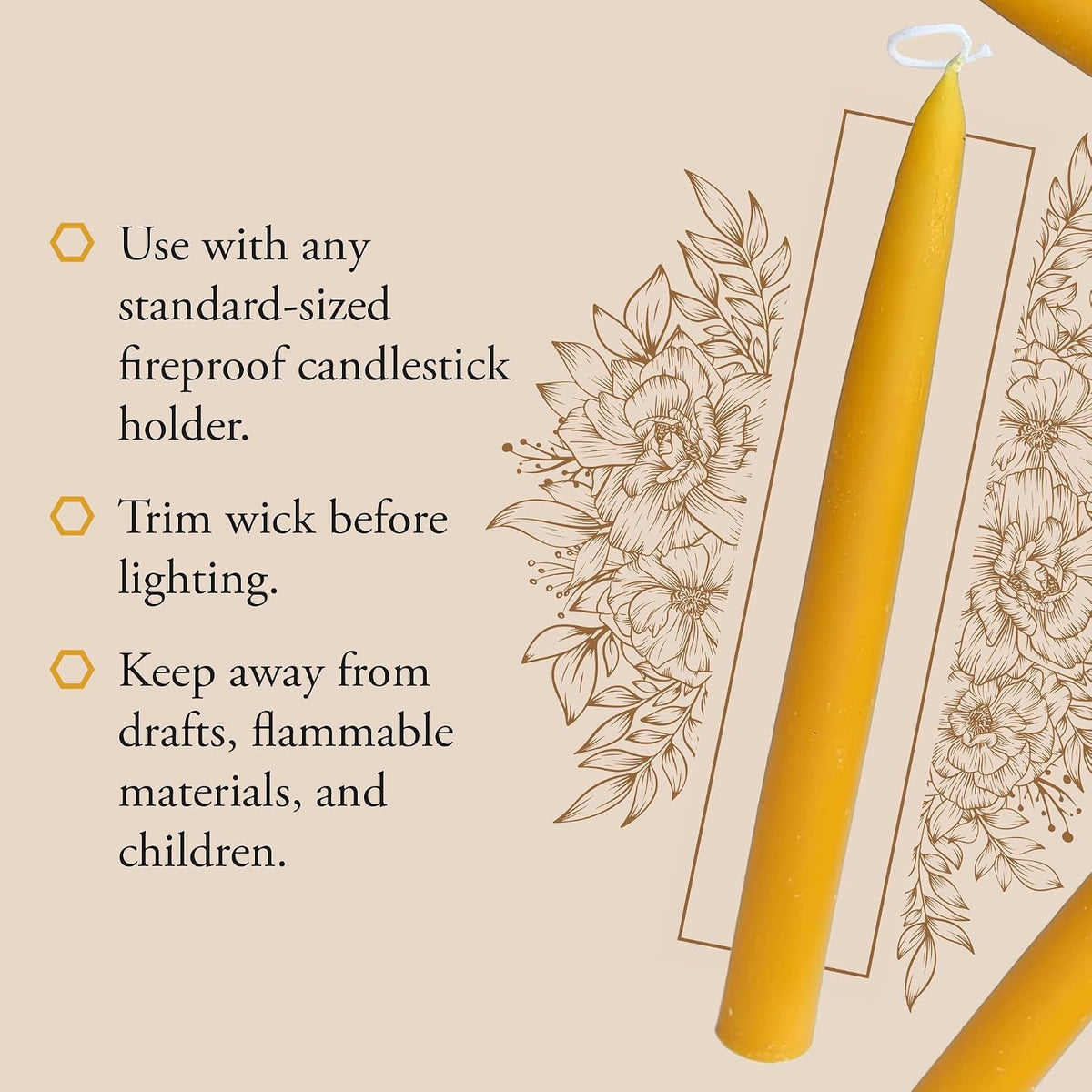 100% Pure Beeswax Taper Candles - All-Natural Handmade Decorative & Dipped Smokeless Unscented Candles for Christmas, Advent, and Hanukkah, Natural Yellow, 8.5 Inches, 24 Candle Set, by BeeTheLight