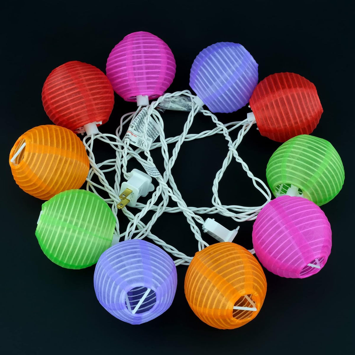 YULETIME Multicolor Lantern String Lights, 10 ct 7.6 ft White Wire Plug-in