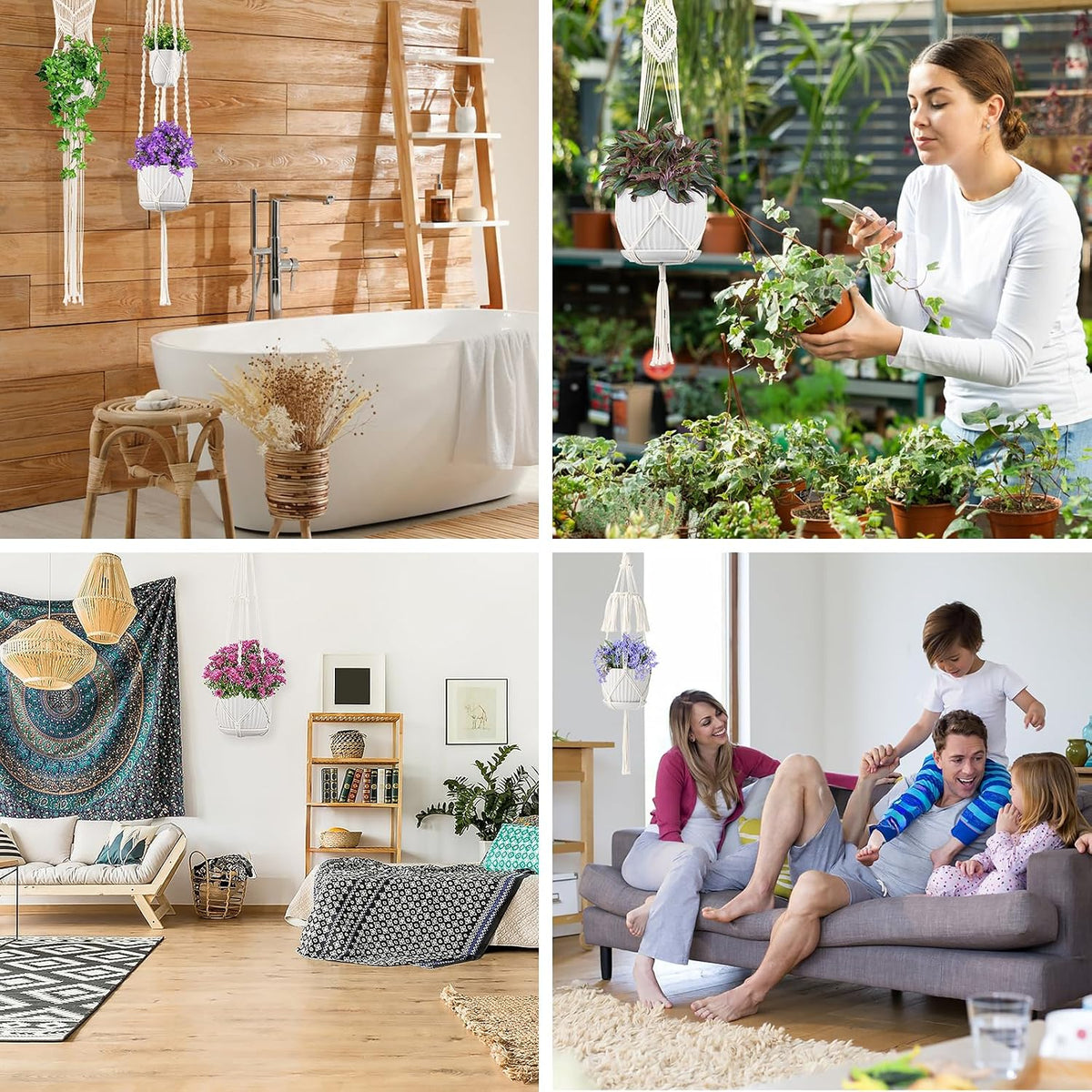 Macrame Plant Hangers 5Pack, Handmade Cotton Rope Hanging Planters