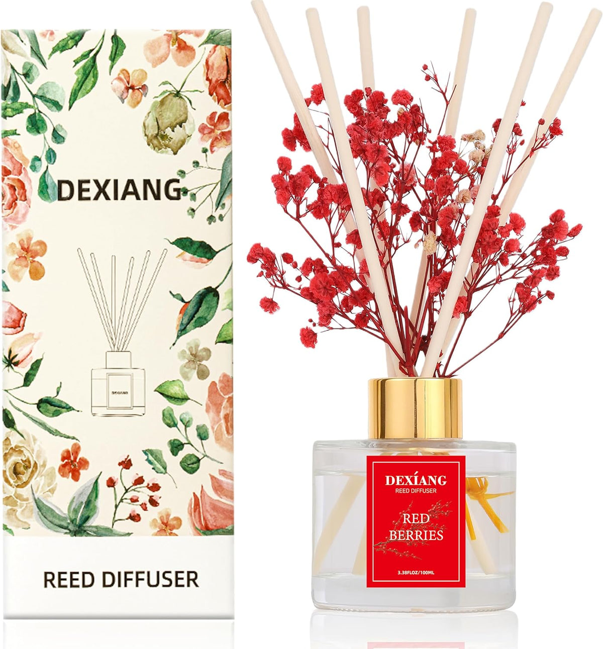 Reed Diffuser Set,3.38 fl oz (100 ml) Red Berries Oil Diffusers with 6 Reed Sticks for Bathroom Shelf Decor Home Fragrance Reed Diffuser
