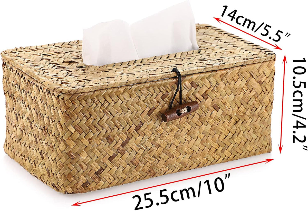 Sumnacon Tissue Box Cover Rectangle Seagrass Woven Tissue Box Holder,Yellow