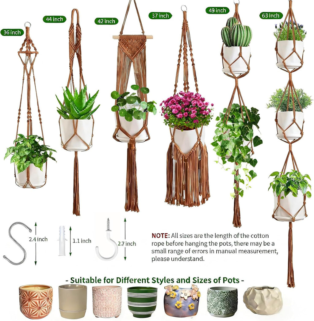 Macrame Plant Hangers, 6Pack Hanging Plant Holders Indoor, Caramel